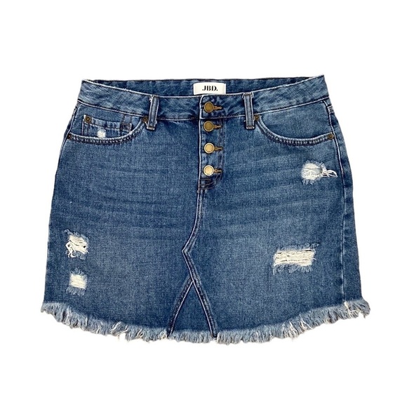 Jbd Destroyed Denim Button Down A-Line Skirt Size Large Pre-Owned - Picture 1 of 8